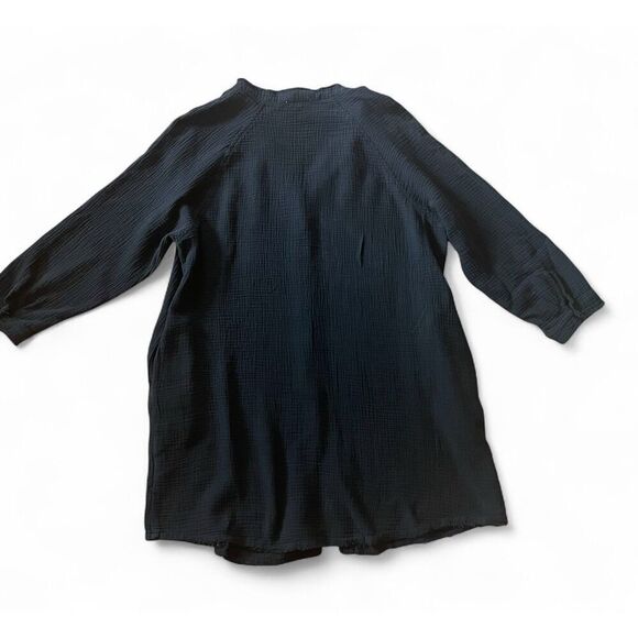 L Love Women's Black Button Down Shirt/ Dress/ Tunic Large Textured Two Pockets - Picture 4 of 10